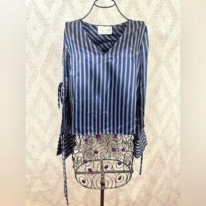 J.O.A striped silky pajama style long sleeve blouse size S